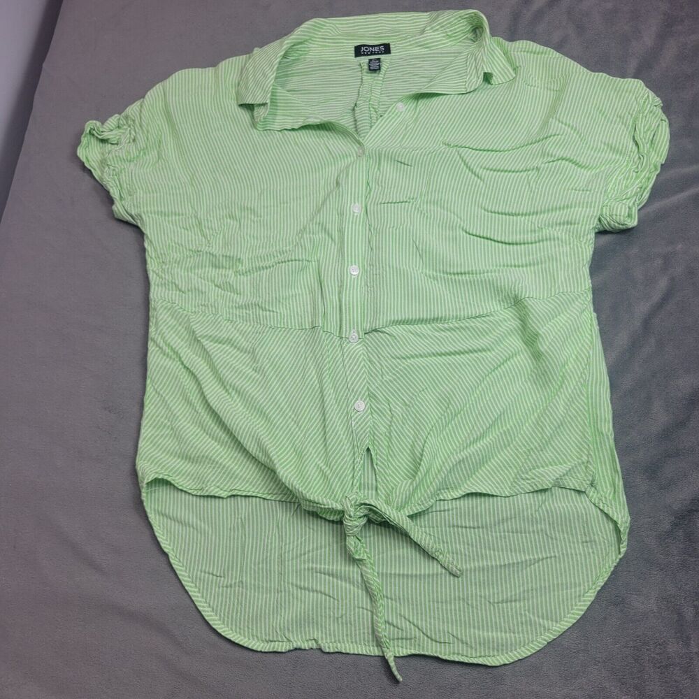 Jones Button Front Shirt Women Size Large Green Stripe Collar Viscose Breathable